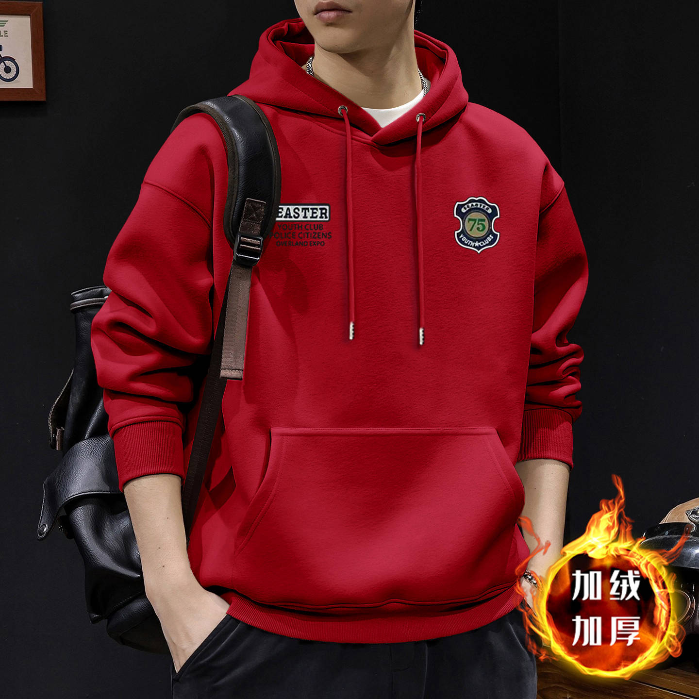 Otoño y invierno suéter masculino suelto casual in tendencia otoño y invierno engrosado pareja nueva impresión de camisa con capuzas de terciopelo
