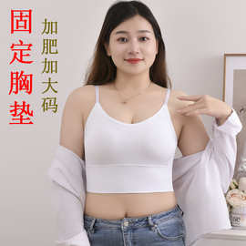 固定胸垫不跑杯加大码冰丝吊带裹胸可外穿无钢圈运动文胸一体内衣