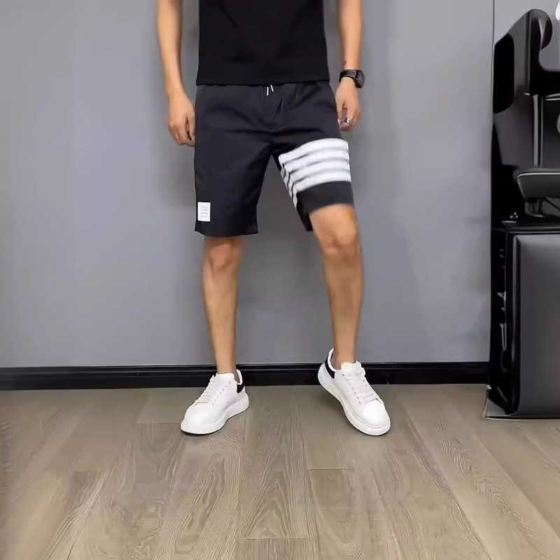 Men's striped summer casual pants mid-waist fashion fashion brand fifth pants youth popular straight loose sports pants fashion