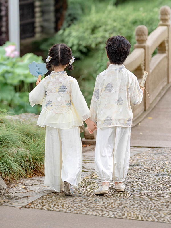 2025汉服儿童民国风唐装秋季新款中式国学男女同款表演宝塔之影|undefined
