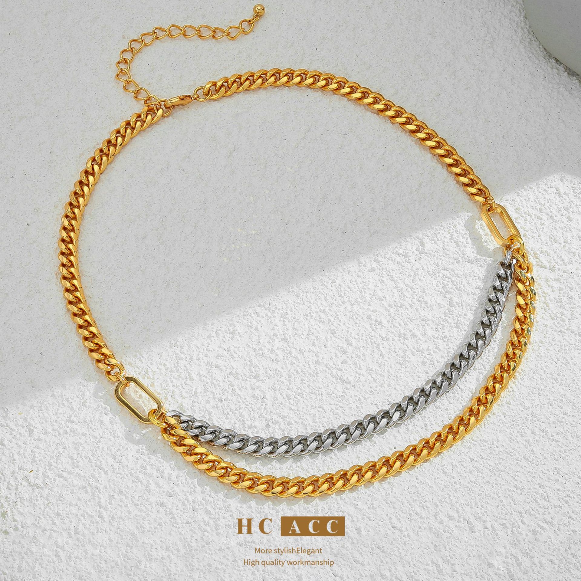 european-and-american-hip-hop-style-double-layer-necklace-mens-and-womens-accessories-double-layer-neck-chain-fashion-cross-border-golden-cuban-lock-street-bone-chain european-and-american-hip-hop-style-double-layer-necklace-mens-and-womens-accessories-double-layer-neck-chain-fashion-cross-border-golden-cuban-lock-street-bone-chain