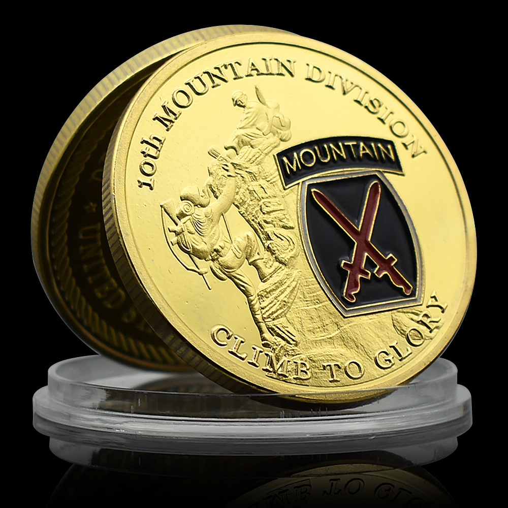 Us Army 10Th Mountain Division Commemorative Coin Climb to Glory Metal Medal Play with Commemorative Coin
