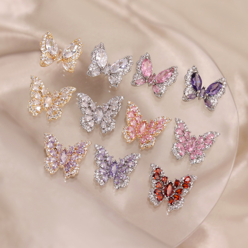 Internet Celebrity Luxury Copper Inlaid Zirconium Butterfly Nail Art Jewelry Full of Zirconium Large Butterfly Zircon Wearable Nail Decoration Wholesale Nail Stickers