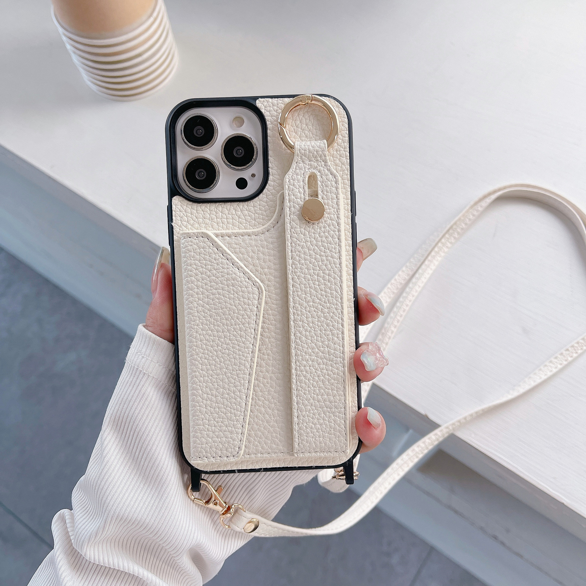 TechGlobe Suitable For IPhone 17 Pro Max Wrist Phone 12/13 Crossbody Shoulder Strap Card Slot Protective Leather Case_voghion.com