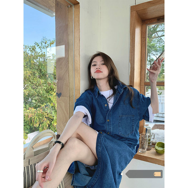 Vintage Denim Collar Shirt dress Women's Spring and Summer 2025 New Loose Slimming Salt Mid-length Skirt Vintage Denim Collar Shirt dress Women's Spring and Summer 2025 New Loose Slimming Salt Mid-length Skirt