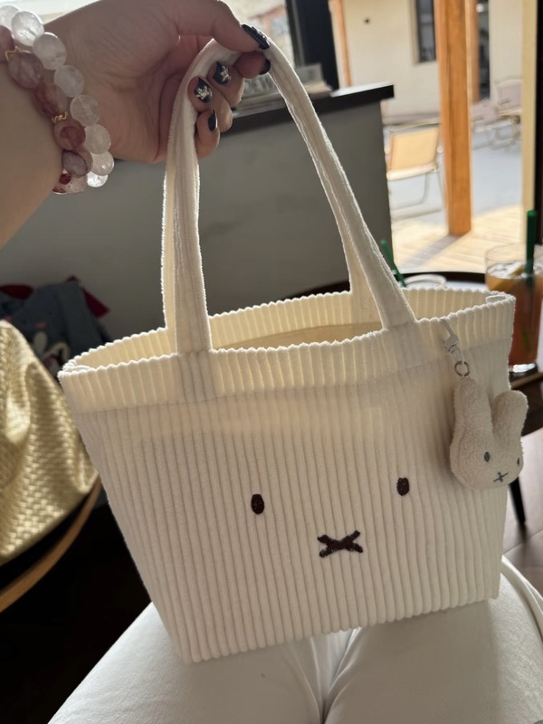 コーデュロイ ライス ウサギ ハンドバッグ かわいい 刺繍 ガーリー ハート 通勤 多用途 ポータブル 大容量 ハンドバッグ|undefined