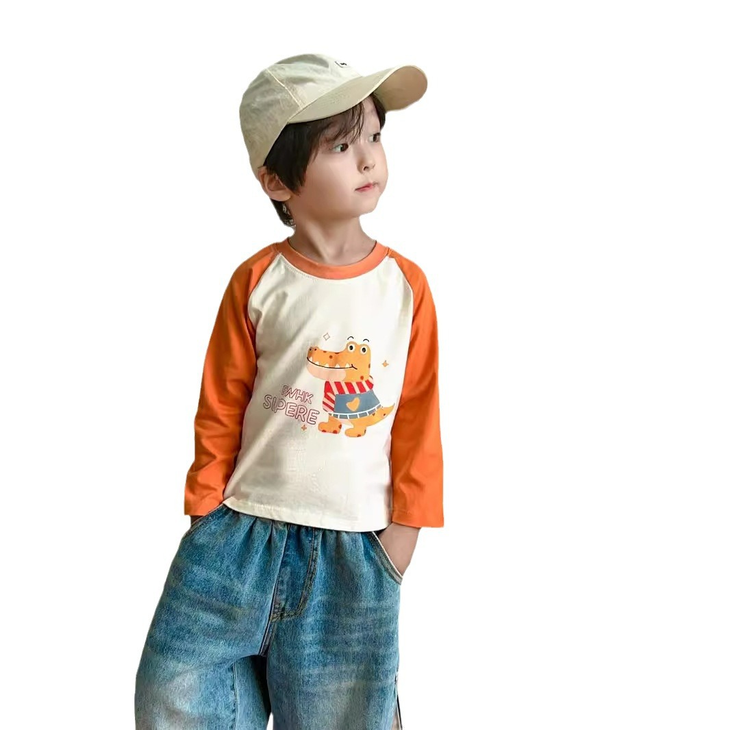 2025 nueva camiseta de algodón para niños camisas de algodón para niños de manga larga una sola pieza de ropa de algodón para mujeres de clase A dibujos animados para niños de moda