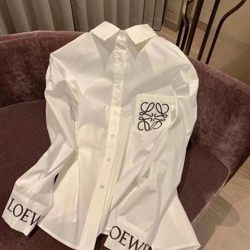 High-End Design Letter Embroidery White Shirt Long-Sleeved Casual New Loose Top Versatile Jacket Shirt