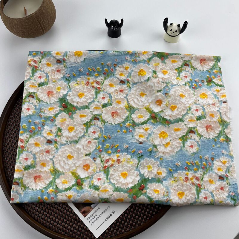Cotton 40-Count Digital Printing Fabric, Small Fresh Stereo Oil Painting Flowers, Women's and Children's Dress Fabrics