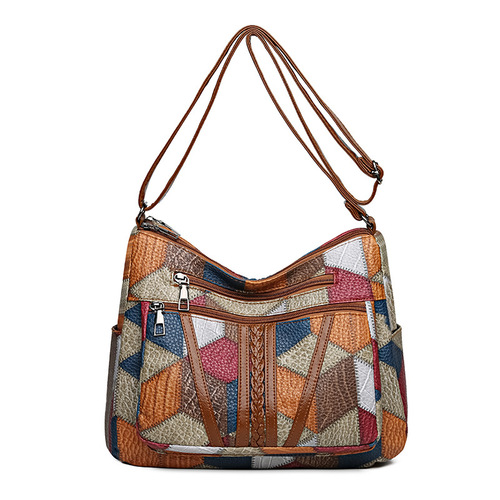 2024 New Women's Middle-Aged Mother Large Capacity Patchwork Office Commute Multi-Pocket Cross-Body Bag Single Shoulder Bag