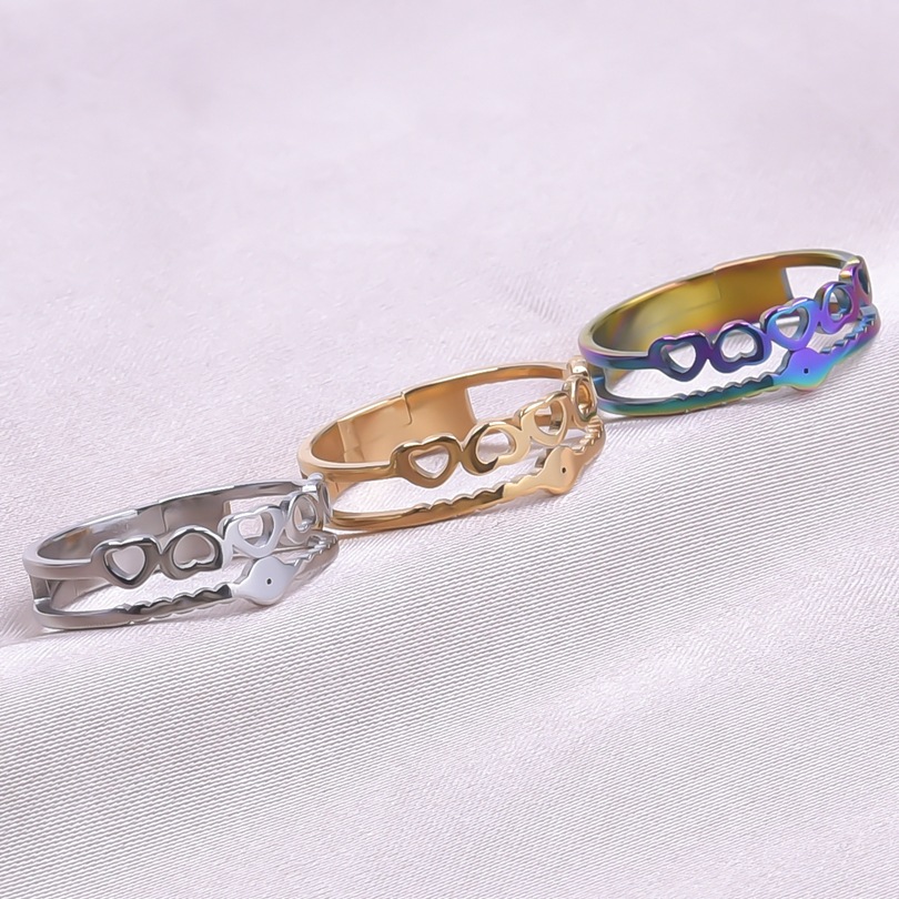 Adjustable Ring Size 1 Piece Quantity PVD Coated Real Gold Plated 18K Gold Heart Shape 304 Stainless Steel Streetwear Waterproof Non Tarnish Open Ring