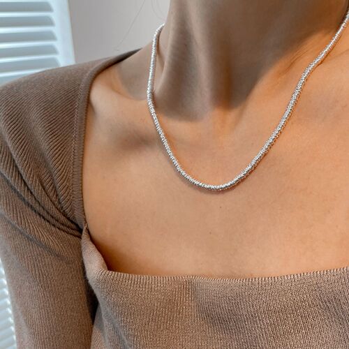 Korean version of heavy industry OT buckle plain silver necklace s925 sterling silver Korean version minimalist fashion versatile bracelet for women and couples