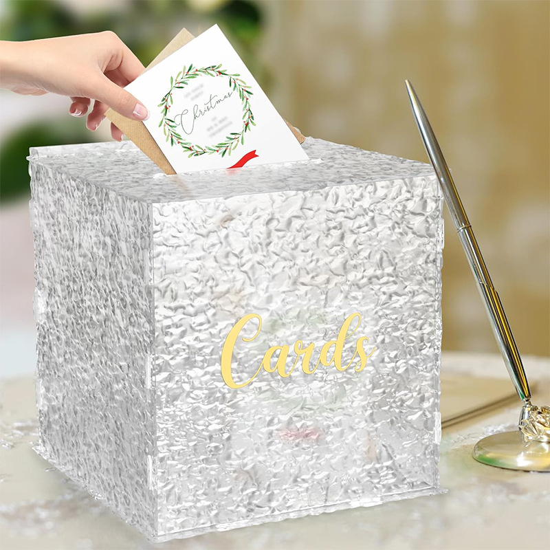 可拆卸拼装石头纹圣诞礼品盒子婚礼信封存储贺卡盒亚克力婚礼卡盒