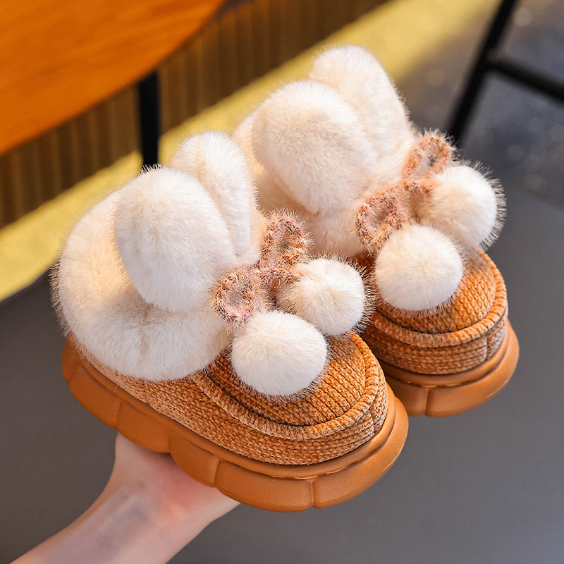 Zapatillas de algodón para niños de invierno, zapatillas de algodón para niños y niñas calientes, zapatillas de algodón para niños con base gruesa antideslizante, zapatos de tacones de princesa para niños