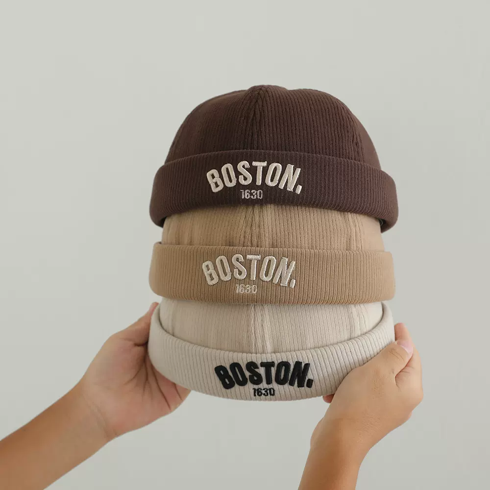 帅气boy儿童地主帽刺绣字母boston个性男童潮拍瓜皮帽小童无檐帽