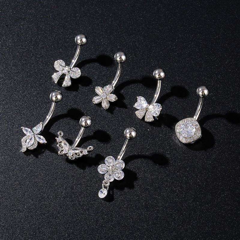 Cross-border butterfly navel nail stainless steel copper inlaid zircon navel ring European and American foreign trade abdominal puncture jewelry manufacturers for sale