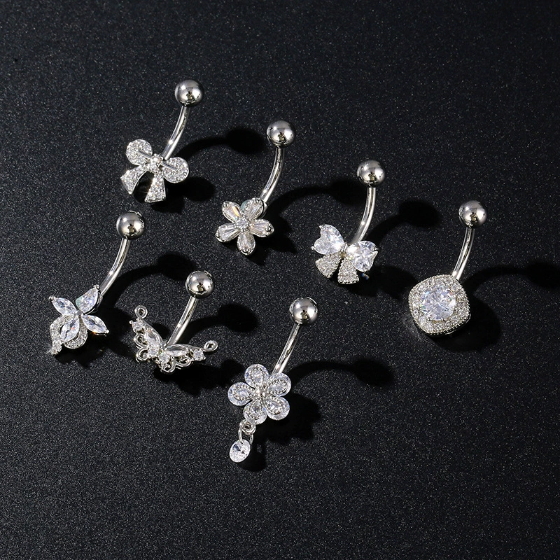 Трансграничная бабочка пупок гвоздь из нержавеющей стали медный циркон пупок кольцо пупка европейская и американская внешняя торговля пирсинг живота