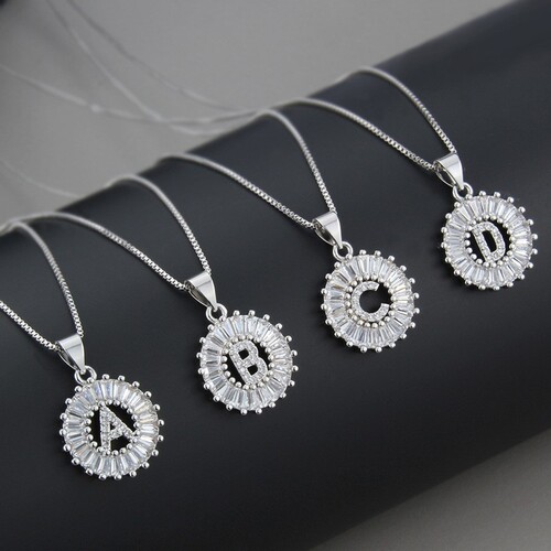 SYN | Cross-border Silver Small 26 English Letter Necklace from Shein Europe & America | Direct Supply of Zircon-Inlaid Copper Letter Pendants