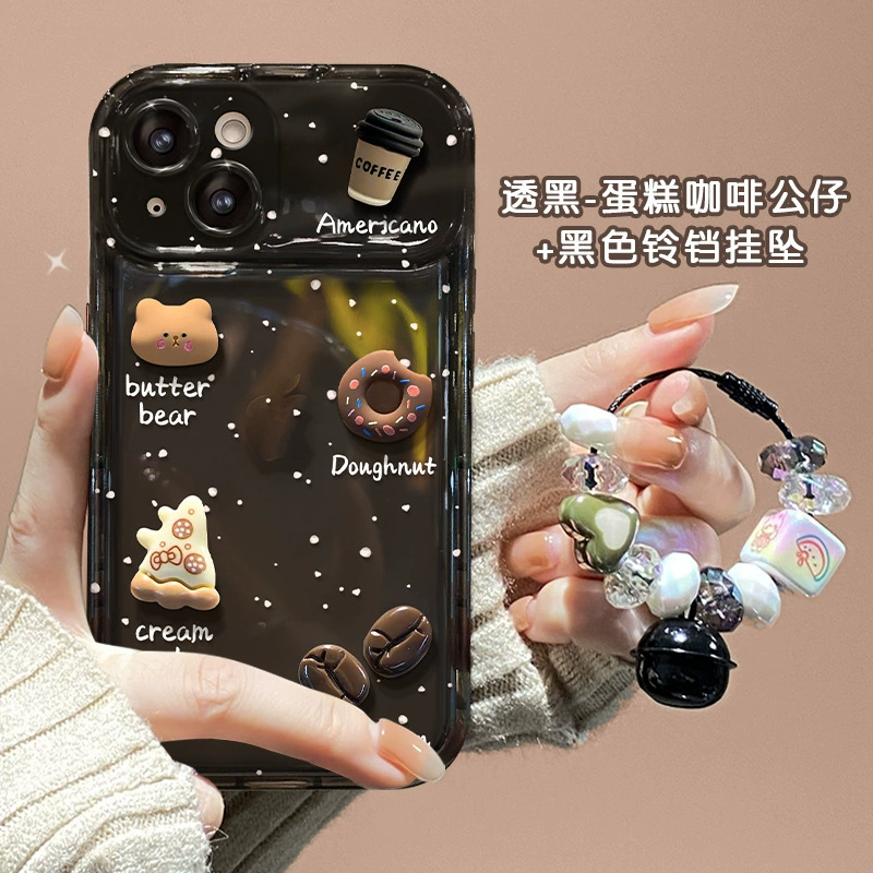 Яблоко, кукла кофе, совместимый подвес, iPhone 14, чехол для телефона, складное зеркало, iphone, 15promax, защитa от падения
