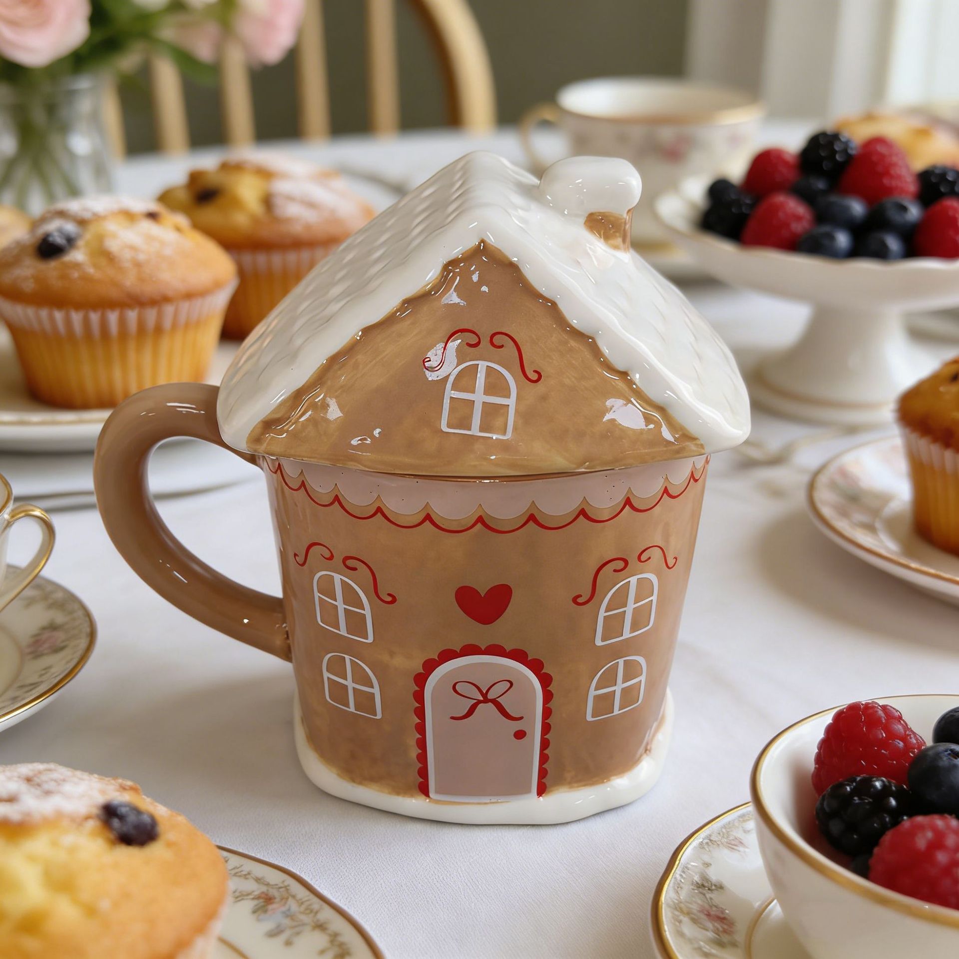 Navidad pan de jengibre hombre taza de relieve cerámica casa pintada a mano taza de café cerámica regalo de Navidad casa pan de jengibre