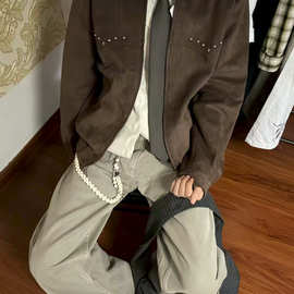 美拉德铆钉短款夹克男秋季美式复古设计感外套巴恩风cleanfit上衣