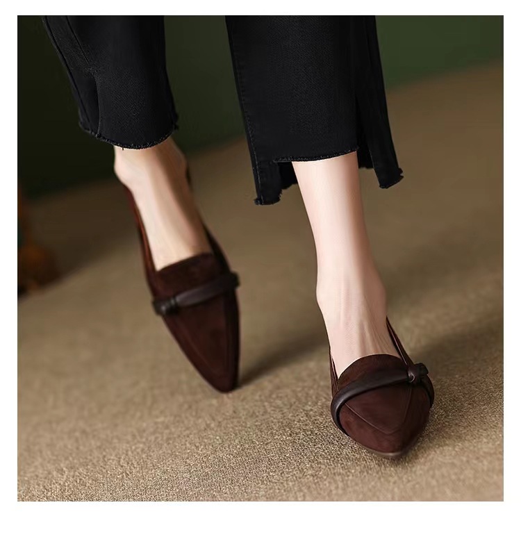 Spring new low-heeled Lok Fu shoes pointy thick with a pedal retro single shoes women_voghion.com
