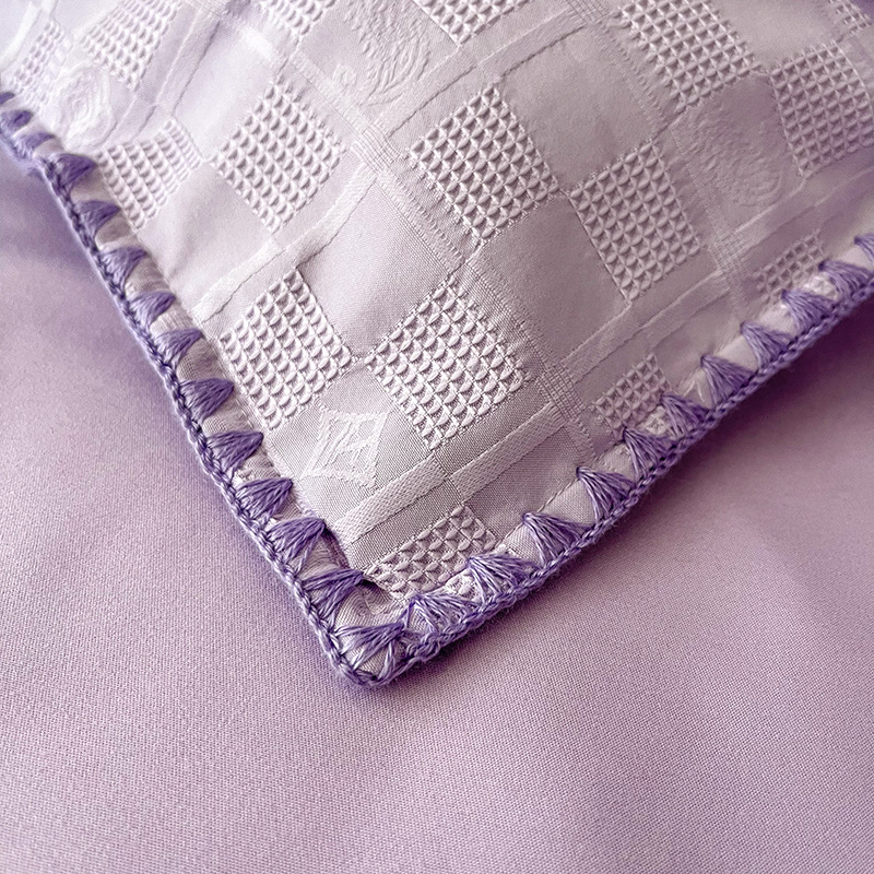 夏季新款欧式简约立体提花华夫格纯色四件套勾边工艺被套床单批发