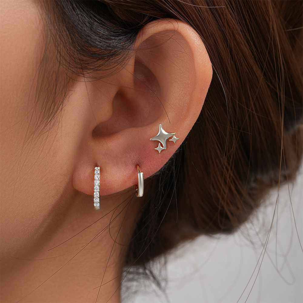 3g Weight Hoop Earrings, Ear Studs Classification 1 Set Quantity Daily Occasion 925 Sterling Silver Material Star, Butterfly Pattern Women's Gender Plating Design Simple Style Style 1 Set 925 Sterling Silver Star Butterfly Hoop Earrings Ear Studs 43