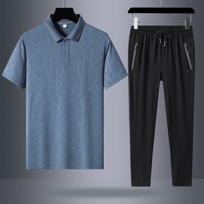 Papá, traje de verano, camiseta de mangas cortas de hielo, traje deportivo de mediana edad, hombre, día del padre, ropa de verano seca rápida.