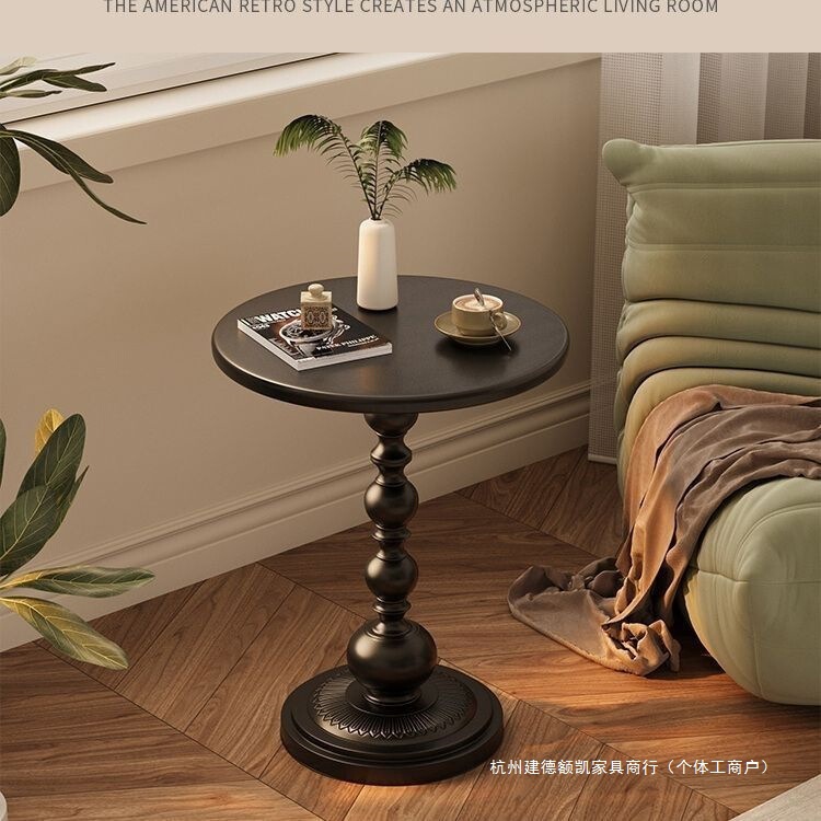 Living Room Household Small Coffee Table Side Table Retro Corner Table Wrought Iron Bedside Balcony Small Round Table Retro Bedside Table Side Table