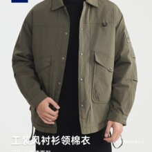 男装工装风翻领棉服男2025冬新款密织小牛津男士棉衣87722