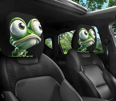 Universal seat cover — car headrest cover, TEMU can be - green-frog-double-sided-printing-1-piece