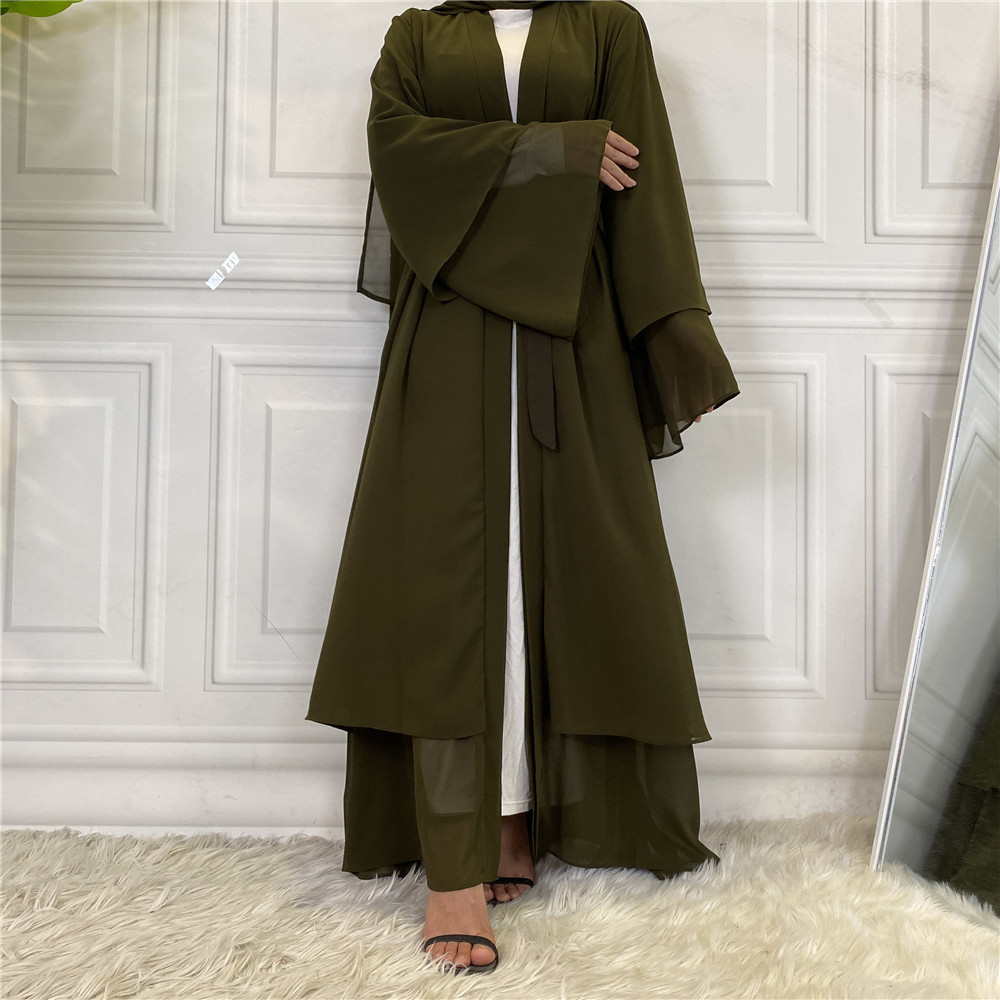 1875#[With hijabs]2 layers Chiffon Lantern Sleeve Abaya - CHAOMENG MUSLIM SHOP
