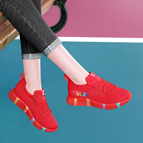 Spring 2024 New Women's Shoes Breathable Sports Shoes Mesh Interchangeable Red Shoes Soft Sole Office Work Mother Shoes