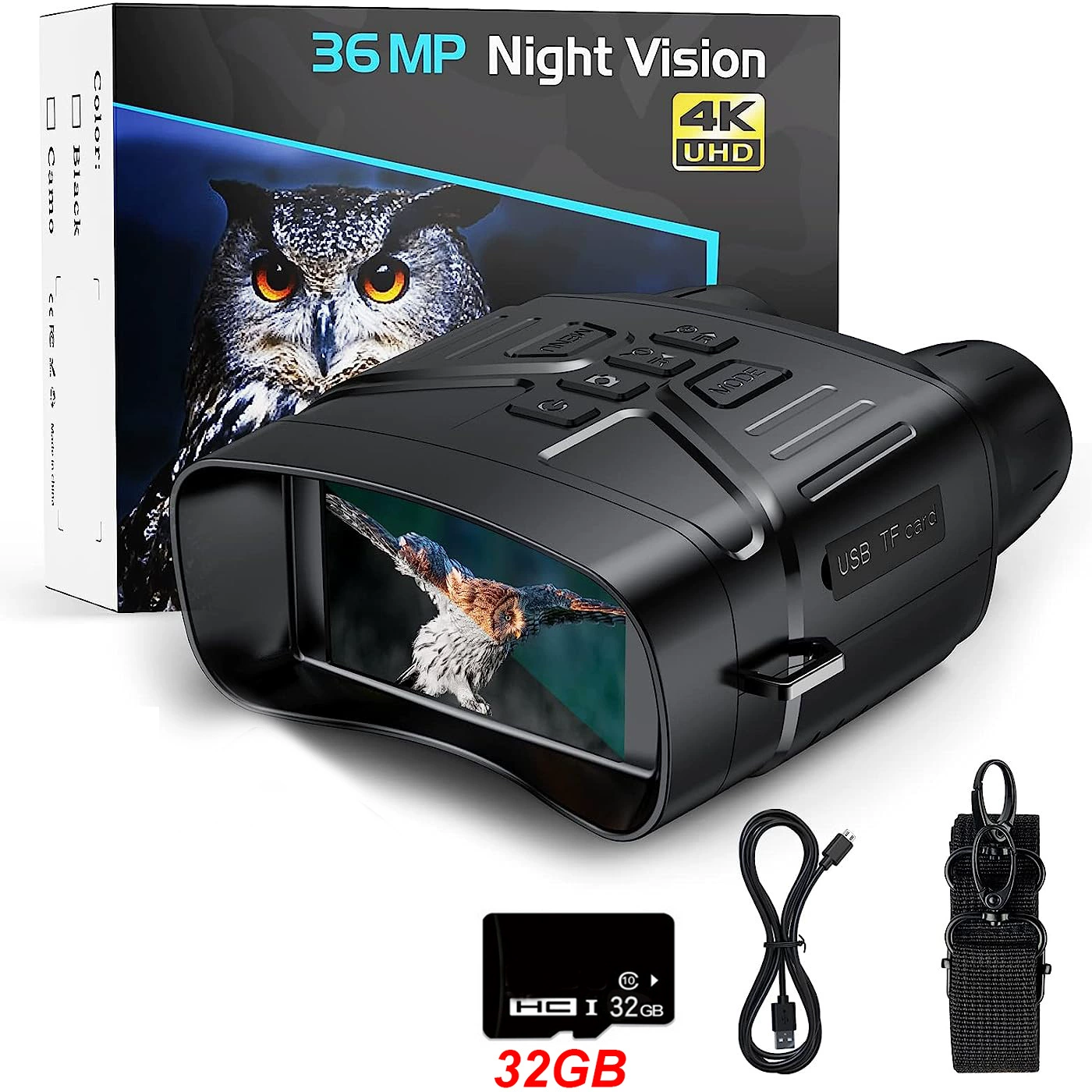 Бинокль ночного видения (NV4000) 4K UHD, 36МП, ИК диапазон ночи 150–400 м, 3.0″ ЖК-дисплей