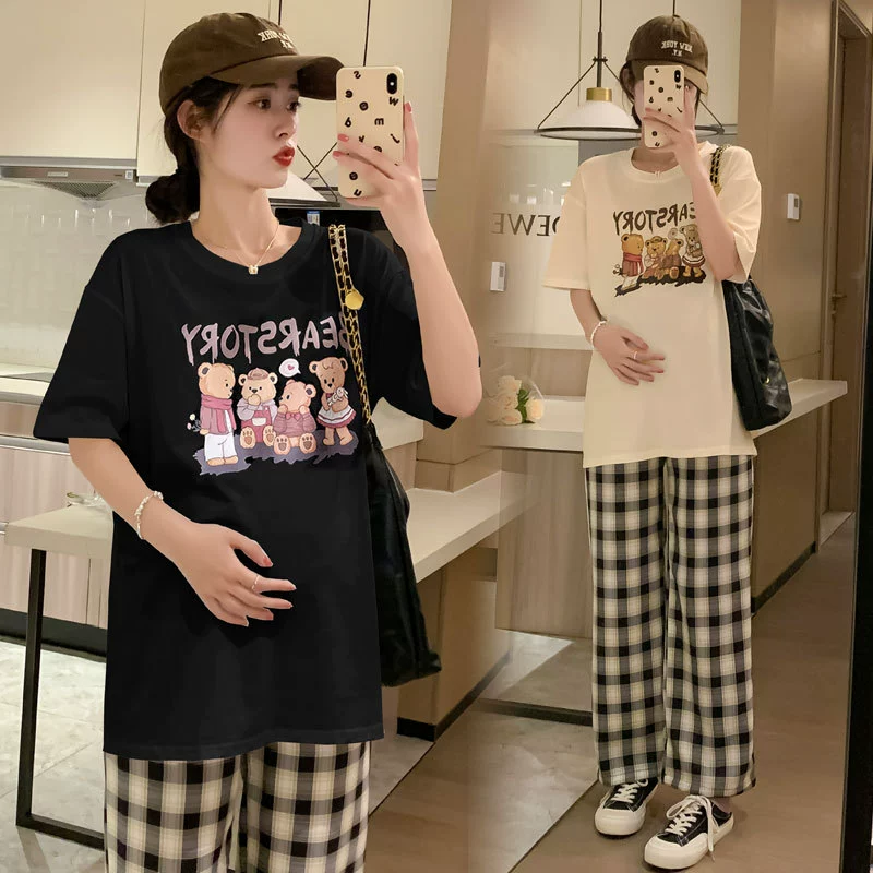 HY летняя cartoon футболка набор для беременных,Oversized короткий рукав досуг одежда, комфортная посадка