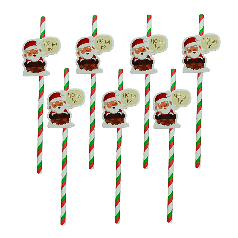 Papel de fiesta de Navidad transfronterizas temática de Navidad desechable postre cóctel de paja decoración