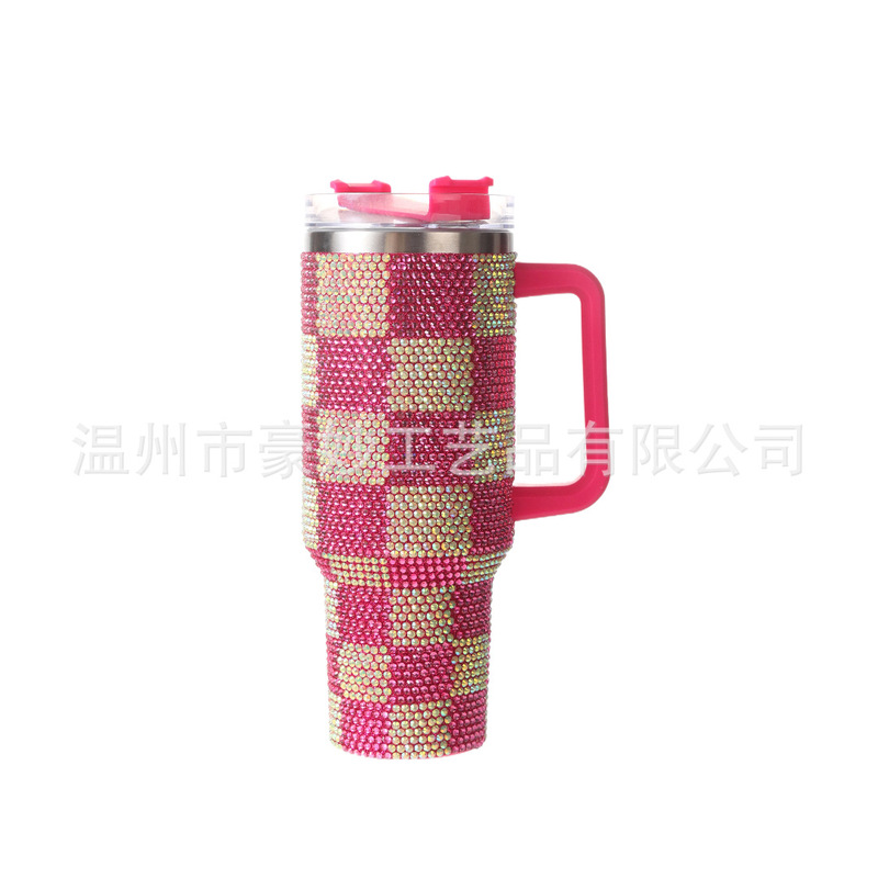 跨境外贸40oz手柄汽车杯带手柄贴钻水杯冰霸杯户外吸管杯汽车载杯|undefined