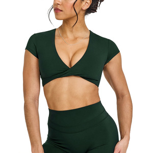 AYM038557 V-Neck Cropped Yoga Top with Back Cutouts Aoyema wholesale