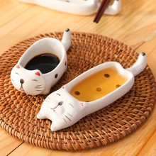 陶瓷小碟子猫咪调味碟陶瓷高颜值味碟筷架两用多功能家用款