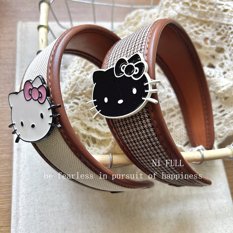韩版秋冬复古格纹猫咪宽边发箍时尚高级感百搭头箍少女高颅顶绑发|undefined