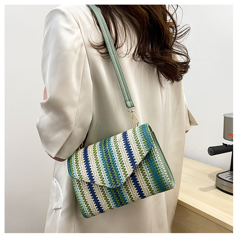 All Seasons Season Women's Straw Stripe Ethnic Style Classic Style Weave Square Magnetic Buckle Straw Bag