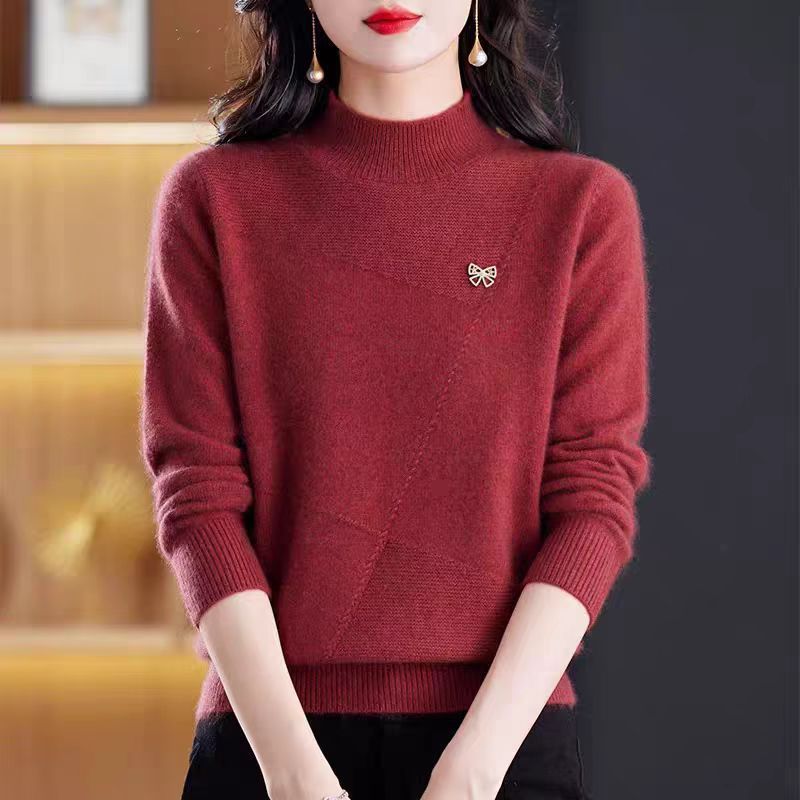 羊绒毛衣女2025秋冬新款半高领打底衫加厚针织衫内搭上衣宽松纯色|undefined