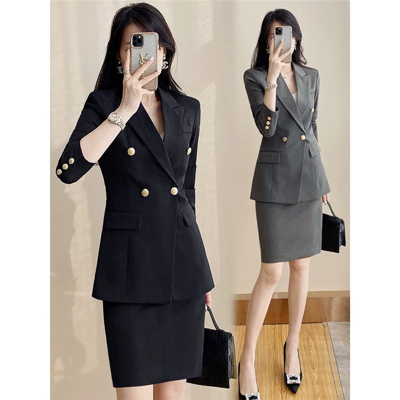Черный профессиональный костюм костюм для женщин высокого уровня Чувство весны и осени