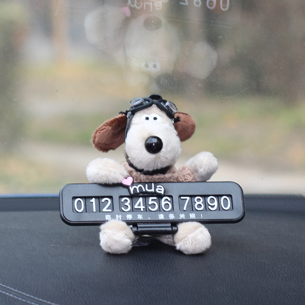 Número de estacionamiento temporal del automóvil placa luminosa del teléfono del automóvil del automóvil del automóvil del automóvil del automóvil del perro de peluche lindo adorno del automóvil femenino