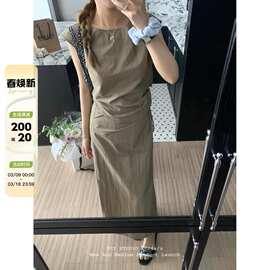 2025夏季新款大码胖mm无袖舒适休闲法式显瘦高级感感复古长裙女