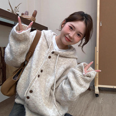 连帽毛衣开衫外套女秋冬季加厚韩系穿搭宽松慵懒风针织衫软糯上衣