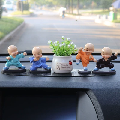 Car Interior Creative Swinging | Car ornaments - kung-fu-monk-white-flower-pot-leopard-mat