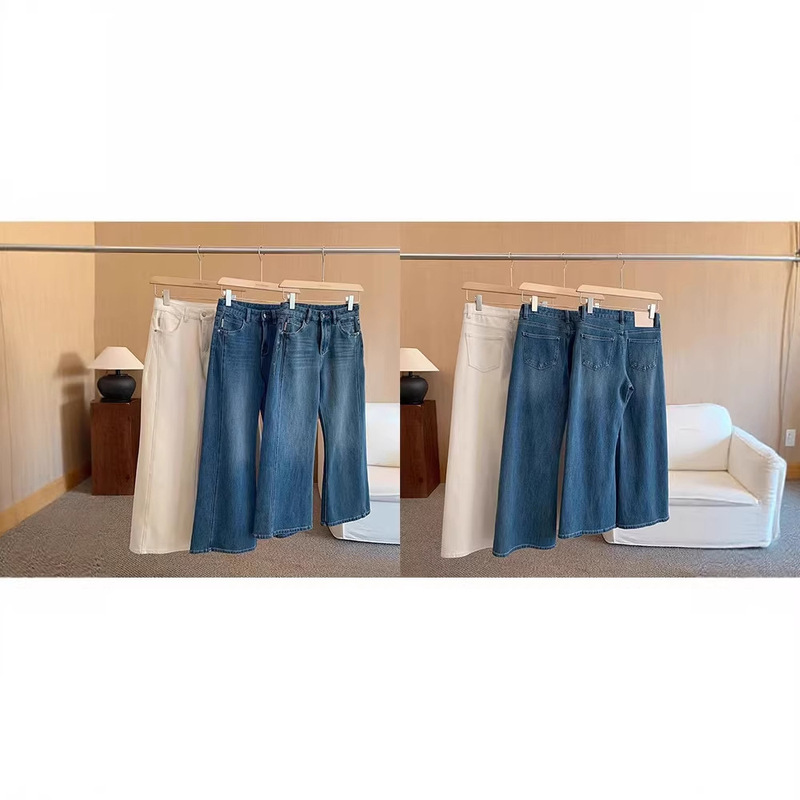 Dading's Self-Made Early Spring New Benchmark Pants! Distressed Whisker Effect Wide-Leg Pants with Double Fishbone Design, Flared Jeans for Women