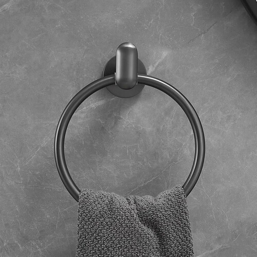 Stainless steel hanging towel rack gun gray punch-free ring round bathroom light luxury style towel ring towel ring bathroom